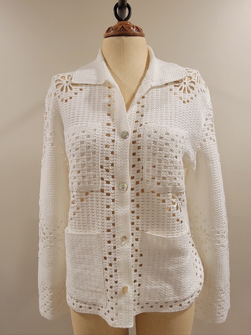 Rails White Crocheted Button-Up Cardigan